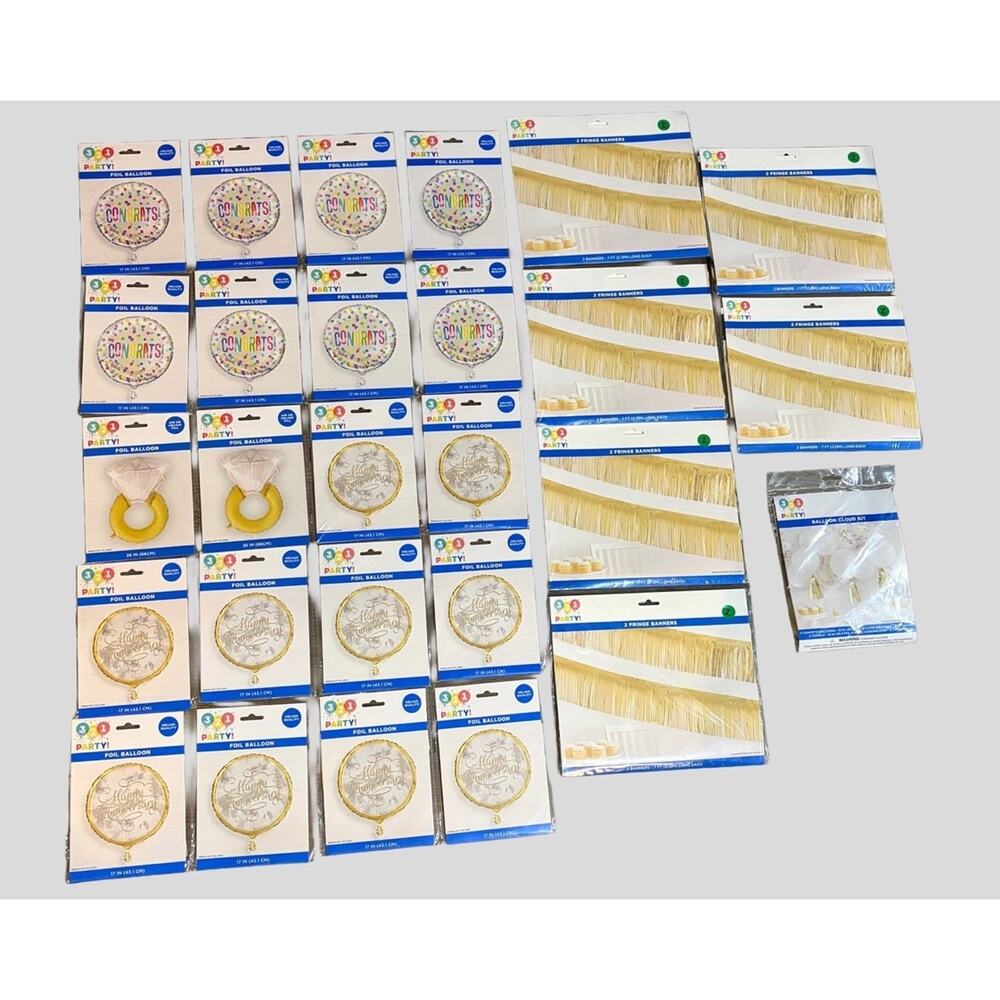 27 Pc Graduation Anniversary Party Supplies Bundle Gold Fringe Balloon Decor